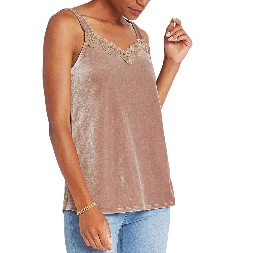 NIC + ZOE NWT Velvet Lace Cami Top Size Medium in Cafe Au Lait